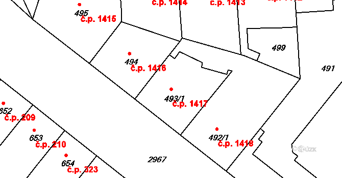 Nusle 1417, Praha na parcele st. 493/1 v KÚ Nusle, Katastrální mapa