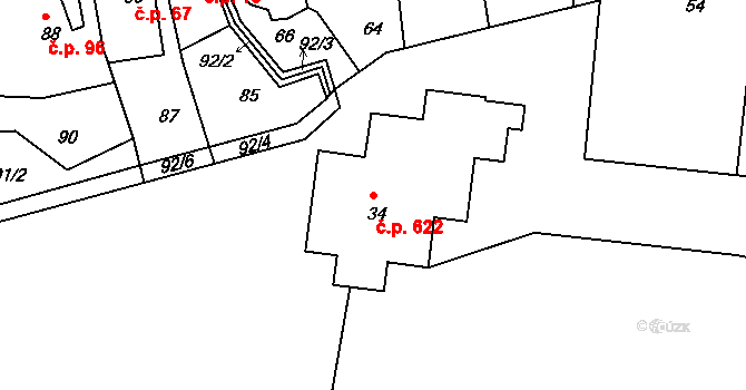 Střešovice 622, Praha na parcele st. 34 v KÚ Střešovice, Katastrální mapa