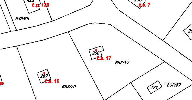 Halouny 17, Svinaře na parcele st. 268 v KÚ Svinaře, Katastrální mapa