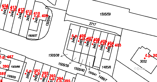 Kryblice 407, Trutnov na parcele st. 3465 v KÚ Trutnov, Katastrální mapa
