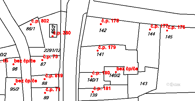 Rožmitál pod Třemšínem 179 na parcele st. 141 v KÚ Rožmitál pod Třemšínem, Katastrální mapa