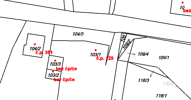 Chotěbuz 129 na parcele st. 103/1 v KÚ Chotěbuz, Katastrální mapa