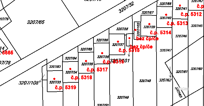 Chomutov 5316 na parcele st. 3207/36 v KÚ Chomutov II, Katastrální mapa