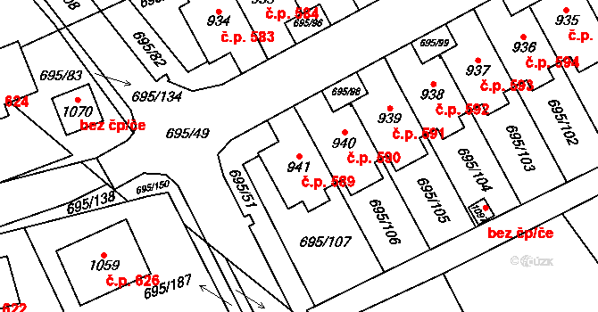Kryry 589 na parcele st. 941 v KÚ Kryry, Katastrální mapa