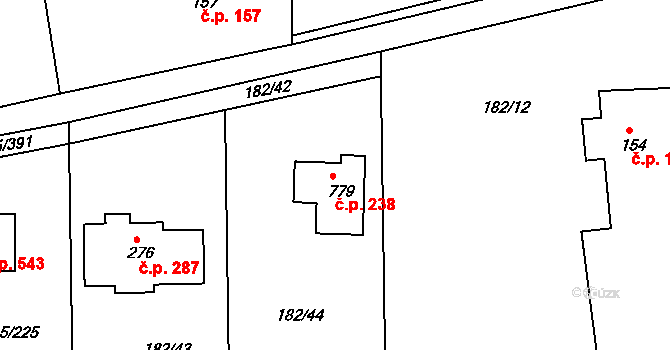 Chýně 238 na parcele st. 779 v KÚ Chýně, Katastrální mapa