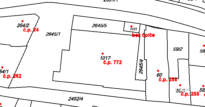 Česká Kamenice 772 na parcele st. 1017 v KÚ Česká Kamenice, Katastrální mapa