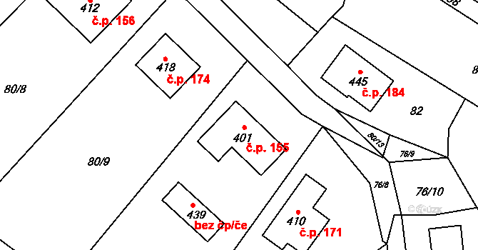 Oleška 155 na parcele st. 401 v KÚ Oleška, Katastrální mapa