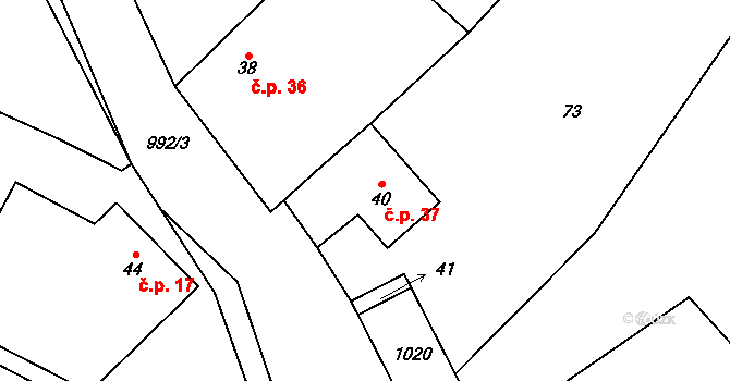 Horní Ves 37, Trstěnice na parcele st. 40 v KÚ Horní Ves u Mariánských Lázní, Katastrální mapa