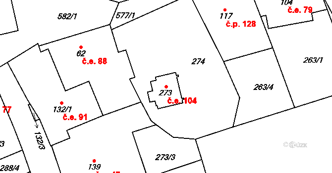 Loučná 104, Loučná pod Klínovcem na parcele st. 273 v KÚ Loučná pod Klínovcem, Katastrální mapa