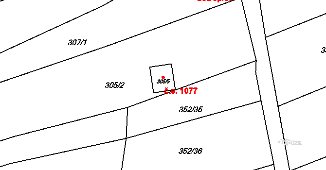 Sedlešovice 1077, Nový Šaldorf-Sedlešovice na parcele st. 305/5 v KÚ Sedlešovice, Katastrální mapa