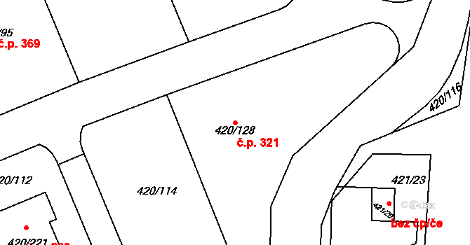 Křeslice 321, Praha na parcele st. 420/128 v KÚ Křeslice, Katastrální mapa