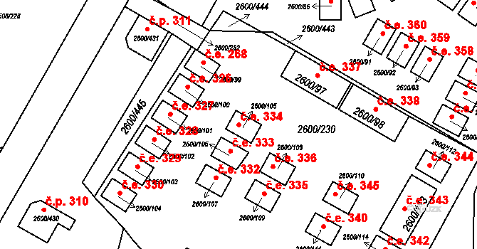 Staré Splavy 334, Doksy na parcele st. 2600/105 v KÚ Doksy u Máchova jezera, Katastrální mapa
