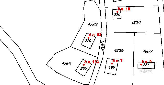 Hluchov 53 na parcele st. 229 v KÚ Hluchov, Katastrální mapa