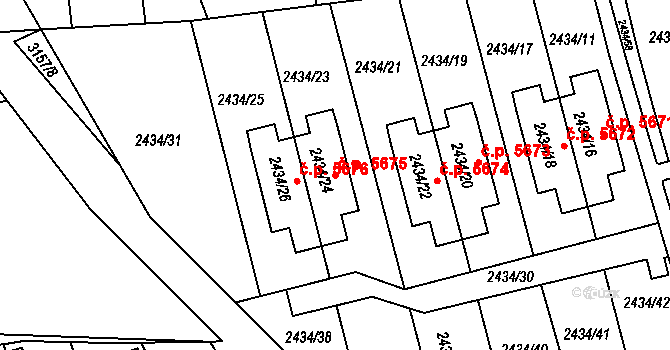 Chomutov 5675 na parcele st. 2434/24 v KÚ Chomutov II, Katastrální mapa