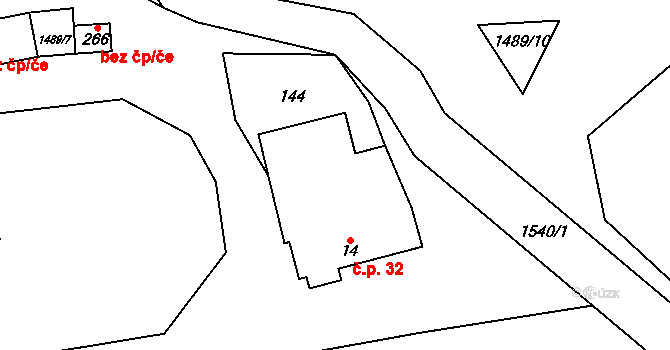 Smetanova Lhota 32 na parcele st. 14 v KÚ Smetanova Lhota, Katastrální mapa