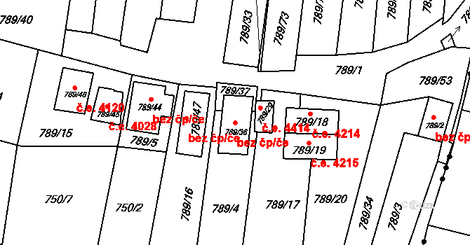Znojmo 40989267 na parcele st. 789/36 v KÚ Znojmo-Louka, Katastrální mapa