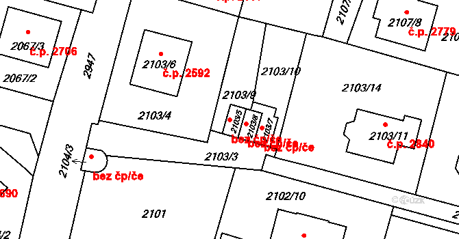 Opava 43778267 na parcele st. 2103/5 v KÚ Opava-Předměstí, Katastrální mapa