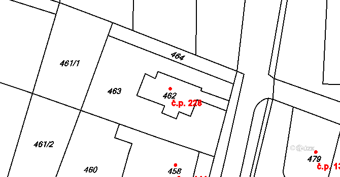 Suché Lazce 228, Opava na parcele st. 462 v KÚ Suché Lazce, Katastrální mapa