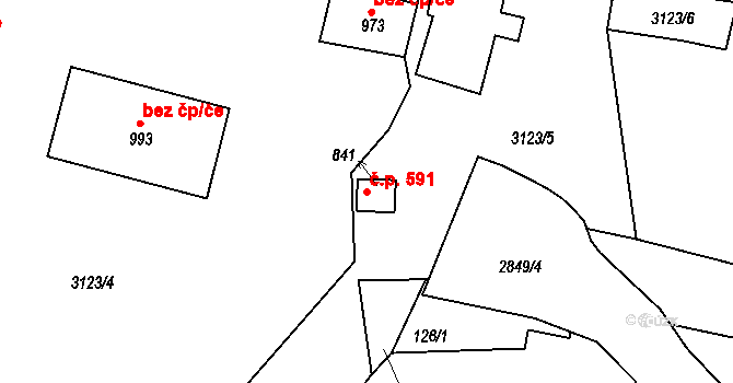 Teplá 591 na parcele st. 841 v KÚ Teplá, Katastrální mapa