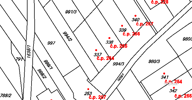 Hostěrádky-Rešov 264 na parcele st. 337 v KÚ Hostěrádky, Katastrální mapa