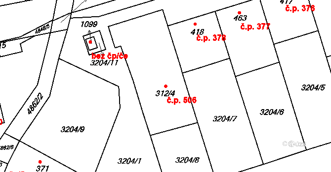 Boršice 506 na parcele st. 312/4 v KÚ Boršice u Buchlovic, Katastrální mapa