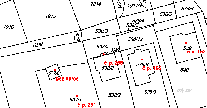Vážany nad Litavou 266 na parcele st. 538/7 v KÚ Vážany nad Litavou, Katastrální mapa