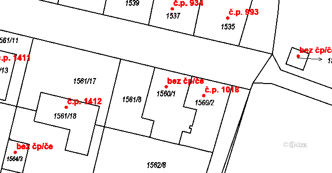 Hluk 49443267 na parcele st. 1560/1 v KÚ Hluk, Katastrální mapa