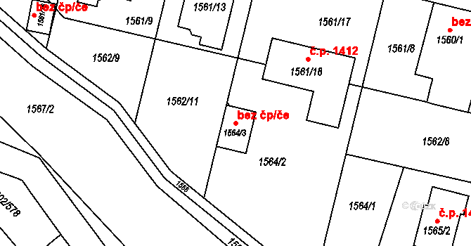 Hluk 50107267 na parcele st. 1564/3 v KÚ Hluk, Katastrální mapa