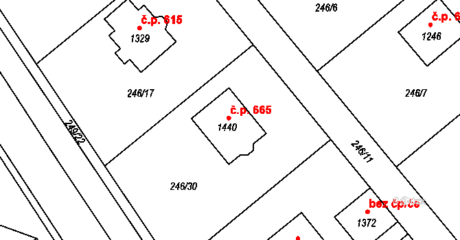 Zbiroh 665 na parcele st. 1440 v KÚ Zbiroh, Katastrální mapa