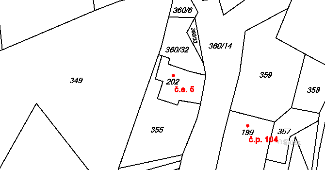 Horní Holetín 5, Holetín na parcele st. 202 v KÚ Holetín, Katastrální mapa