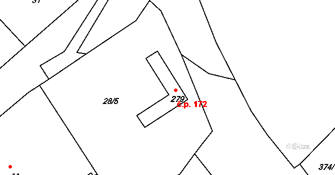 Merklín 172 na parcele st. 279 v KÚ Merklín u Karlových Var, Katastrální mapa