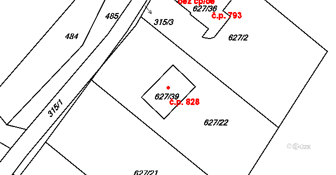 Libčice nad Vltavou 828 na parcele st. 627/39 v KÚ Letky, Katastrální mapa