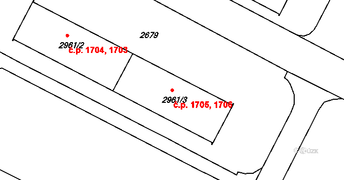 Budějovické Předměstí 1705,1706, Písek na parcele st. 2961/3 v KÚ Písek, Katastrální mapa