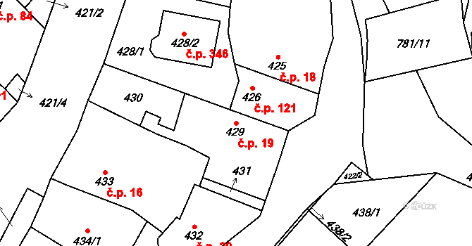 Chotíkov 19 na parcele st. 429 v KÚ Chotíkov, Katastrální mapa