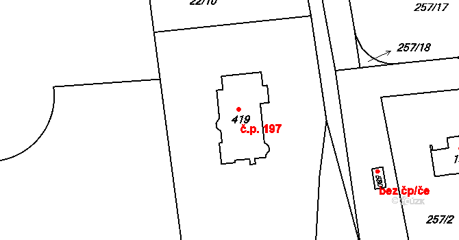 Jíloviště 197 na parcele st. 419 v KÚ Jíloviště, Katastrální mapa