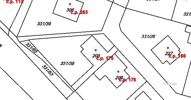 Středokluky 175 na parcele st. 208 v KÚ Středokluky, Katastrální mapa
