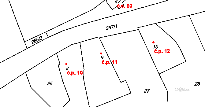 Zbyslavec 11, Míčov-Sušice na parcele st. 9 v KÚ Zbyslavec, Katastrální mapa