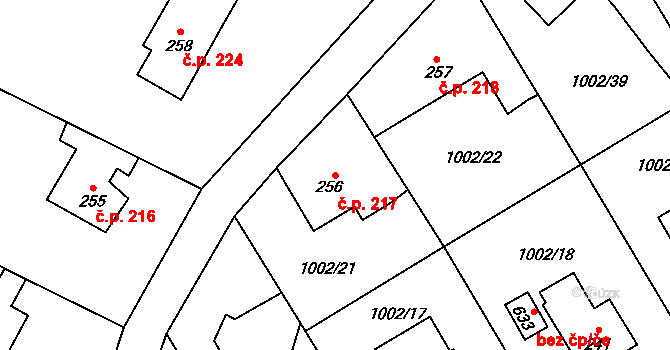 Velká Ves 217, Broumov na parcele st. 256 v KÚ Velká Ves u Broumova, Katastrální mapa