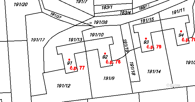 Zlíč 76, Česká Skalice na parcele st. 92 v KÚ Zlíč, Katastrální mapa