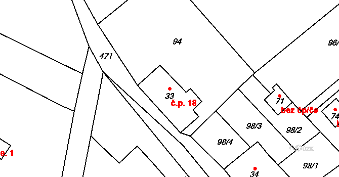 Slotov 18, Heřmanice na parcele st. 33 v KÚ Slotov, Katastrální mapa