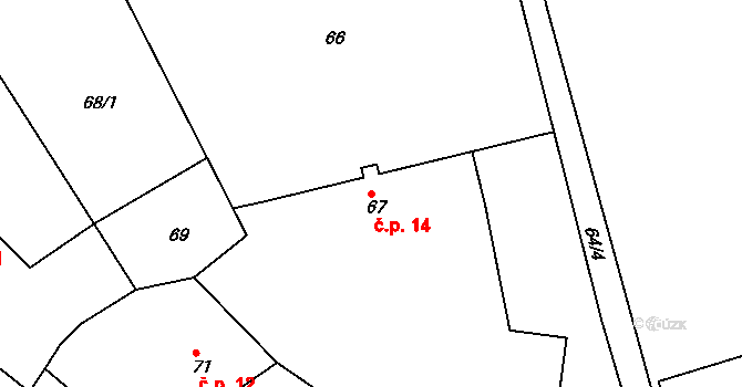 Lhota 14, Nahořany na parcele st. 67 v KÚ Lhota u Nahořan, Katastrální mapa