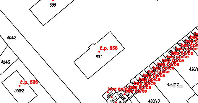 Sezemice 550 na parcele st. 601 v KÚ Sezemice nad Loučnou, Katastrální mapa