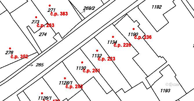 Jedovnice 223 na parcele st. 1132 v KÚ Jedovnice, Katastrální mapa