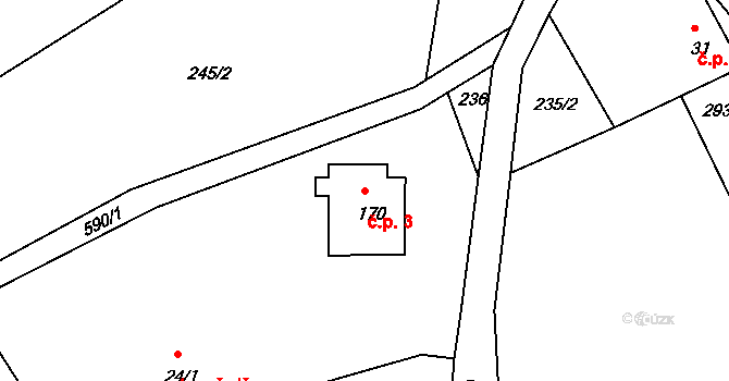 Hněvkov 3, Zábřeh na parcele st. 170 v KÚ Hněvkov, Katastrální mapa