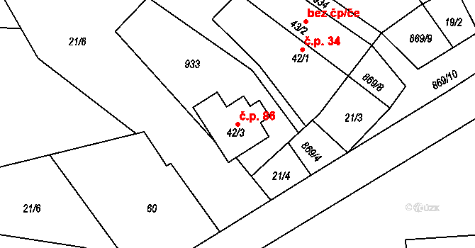Lukavice 86 na parcele st. 42/3 v KÚ Lukavice na Moravě, Katastrální mapa