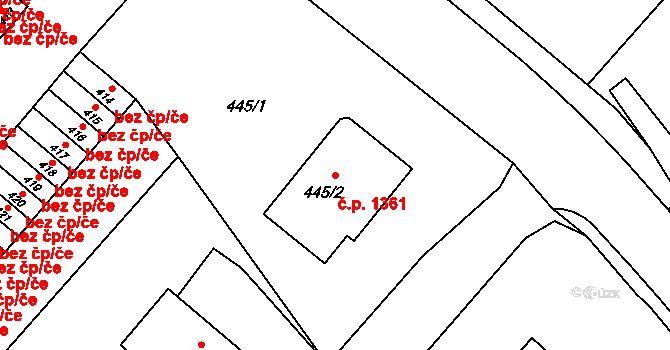 Kopřivnice 1361 na parcele st. 445/2 v KÚ Kopřivnice, Katastrální mapa