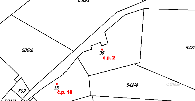 Konopiště 2, Lipovice na parcele st. 36 v KÚ Lipovice, Katastrální mapa