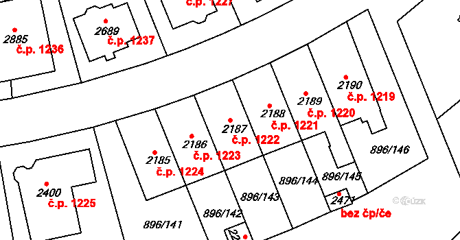 Blatná 1222 na parcele st. 2187 v KÚ Blatná, Katastrální mapa