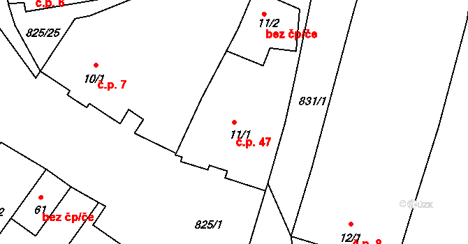 Nehasice 47, Bitozeves na parcele st. 11/1 v KÚ Nehasice, Katastrální mapa