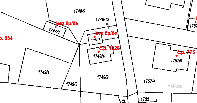 Liberec XIV-Ruprechtice 1328, Liberec na parcele st. 1749/4 v KÚ Ruprechtice, Katastrální mapa
